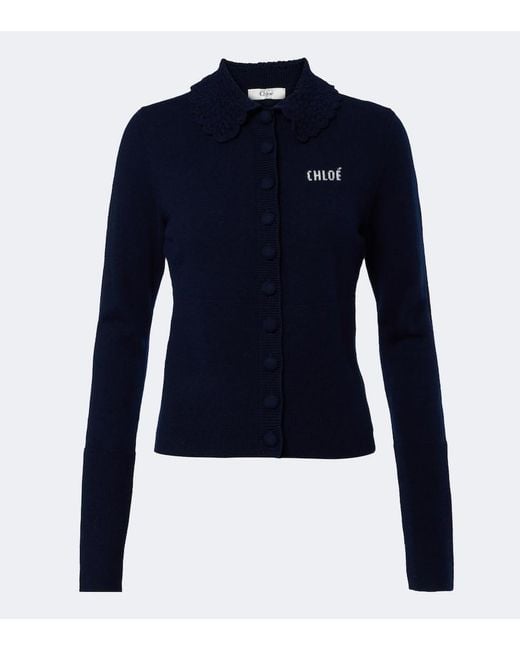 Chloé Blue Logo Wool Cardigan