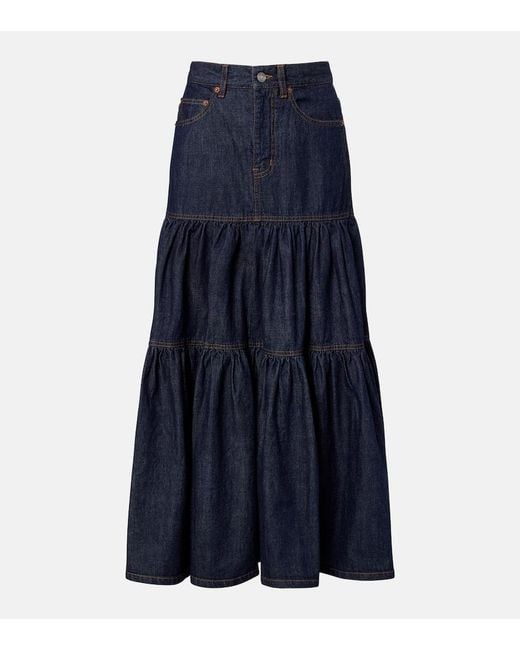 Saint Laurent Blue Tiered Denim Maxi Skirt