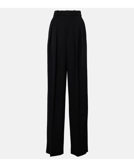 Saint Laurent Black High-Rise Wool Grain De Poudre Tuxedo Pants