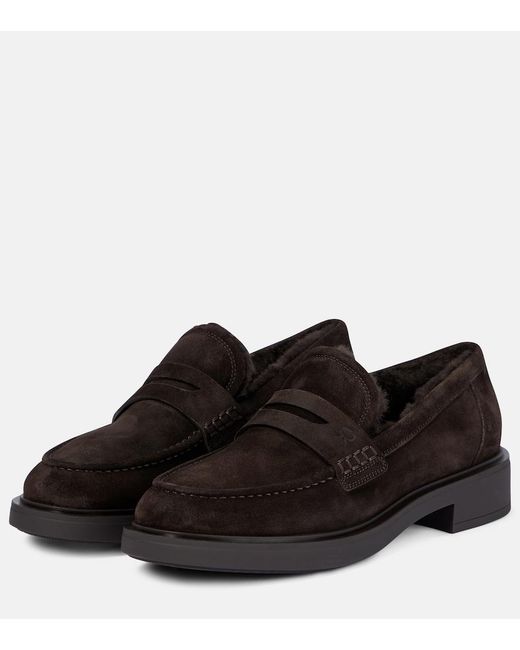 Gianvito Rossi Black Harris Shearling-Lined Suede Loafers