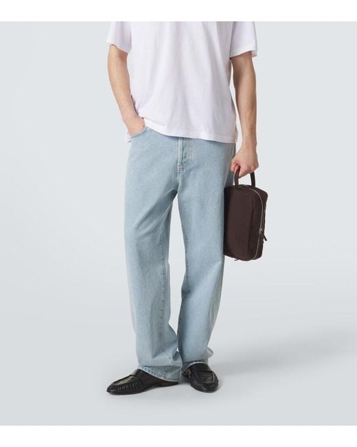 The Row Brown Astra Leather-Trimmed Canvas Pouch for men