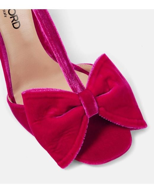Tom Ford Red Brigitte Bow-Detail Velvet Sandals