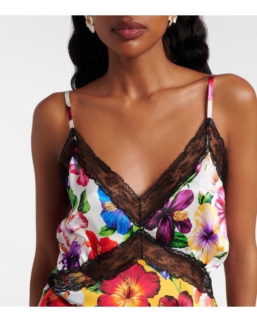 Dolce & Gabbana Multicolor Floral Lace-Trimmed Silk-Blend Camisole
