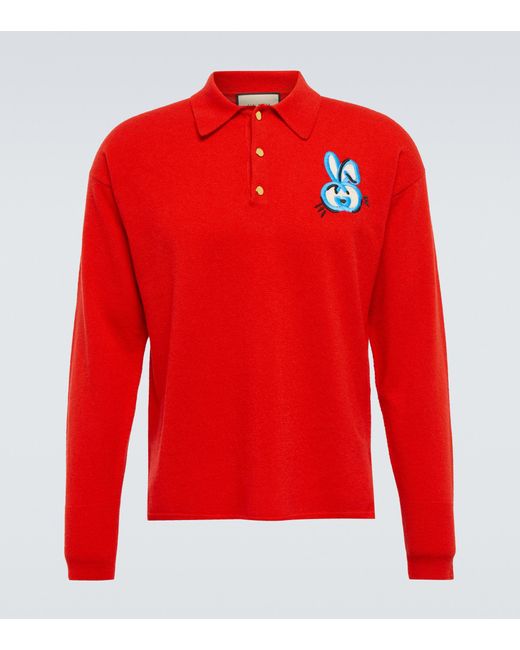 Gucci Embroidered Wool Polo Sweater for men