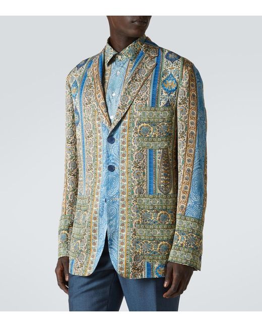 Etro Blue Partially-Lined Blazer With Three Patch Pockets for men