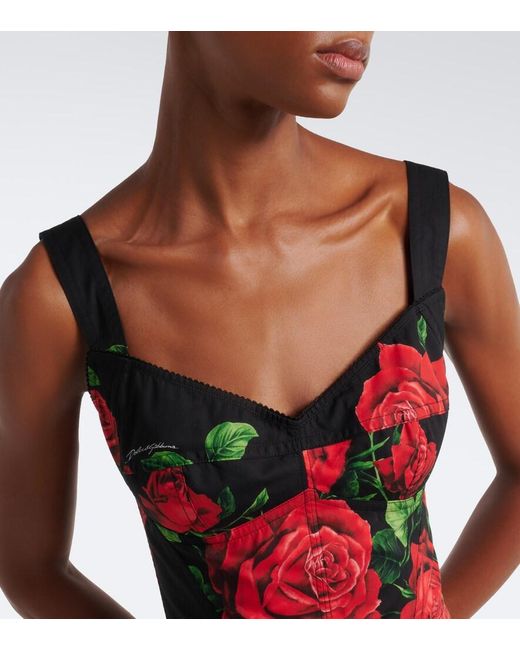 Dolce & Gabbana Red Floral Cotton-Blend Bustier
