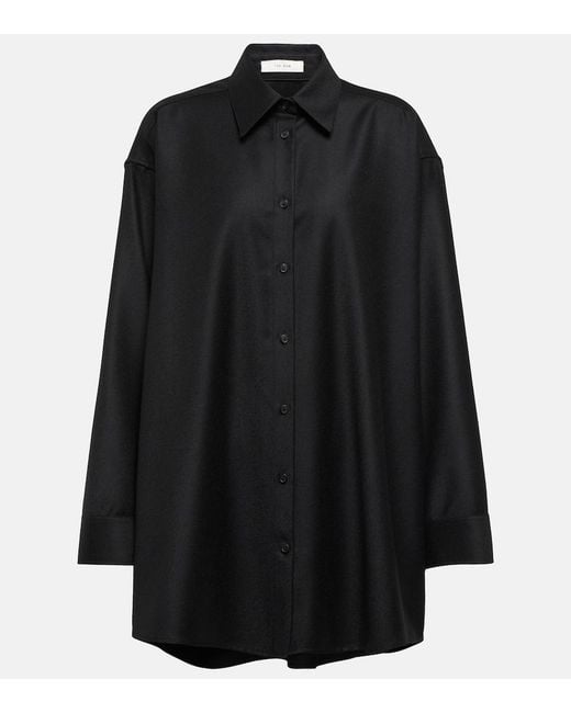 The Row Black Caroline Virgin Wool Shirt