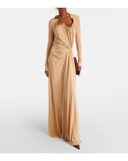 Victoria Beckham Natural Asymmetric Draped Gown