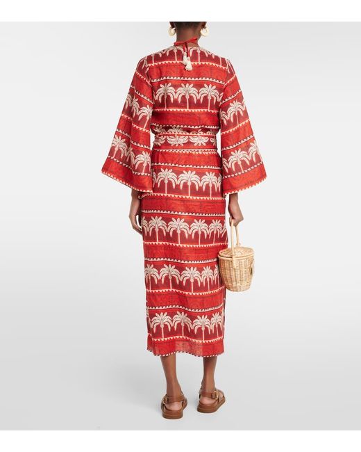 Vestido largo de lino estampado Johanna Ortiz de color Red