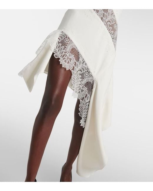 David Koma White Bridal Asymmetric Lace-Trimmed Minidress