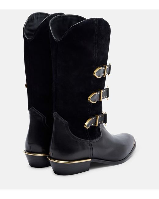 Isabel Marant Black Westernstiefel Mexia Aus Veloursleder Und Leder