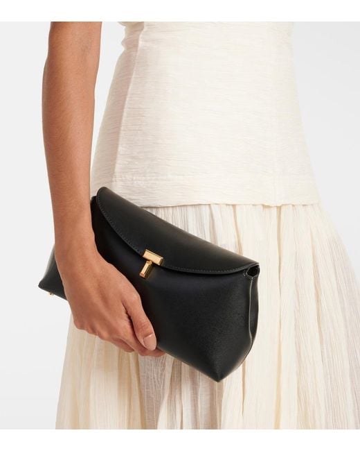 Totême Black T-Lock Small Leather Clutch