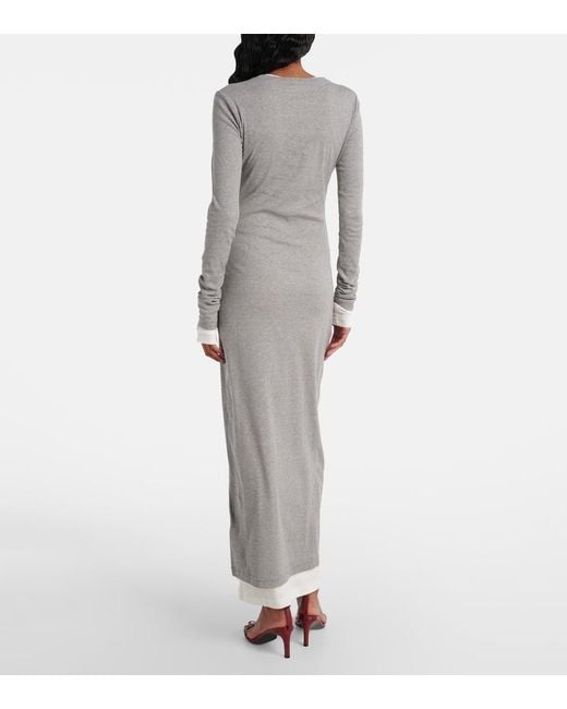 Jil Sander Gray Layered Cotton Jersey Maxi Dress