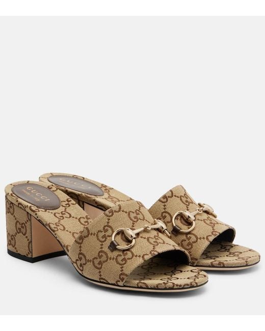 Gucci Brown Horsebit Gg Canvas Mules
