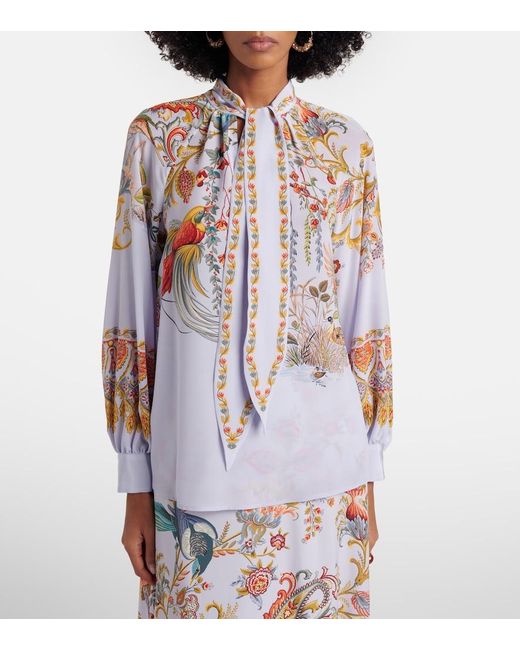 Etro Blue Semi-Sheer Jacquard Blouse