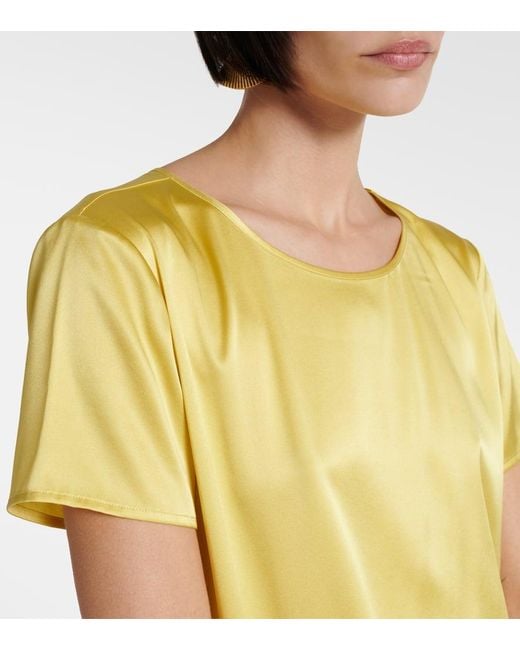 T-shirt Cortona in raso di misto seta di Max Mara in Yellow
