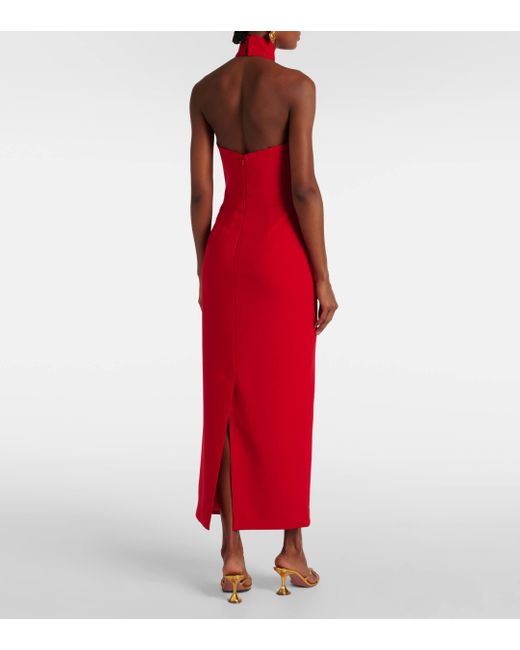 The New Arrivals Ilkyaz Ozel Red Halterneck Crepe Midi Dress