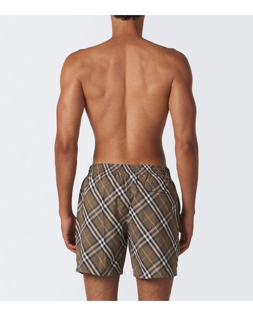 Burberry Brown Check Swim Trunks for men