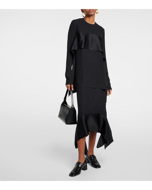 Totême Black Asymmetric Crepe-Texture Midi Skirt