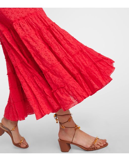 Poupette Red Soledad Off-shoulder Cotton Midi Dress