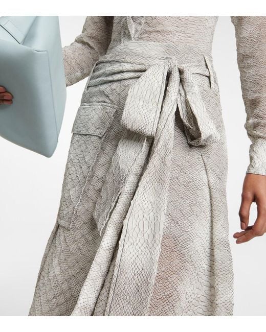 Victoria Beckham Gray Snake-Print Crepe De Chine Wrap Skirt
