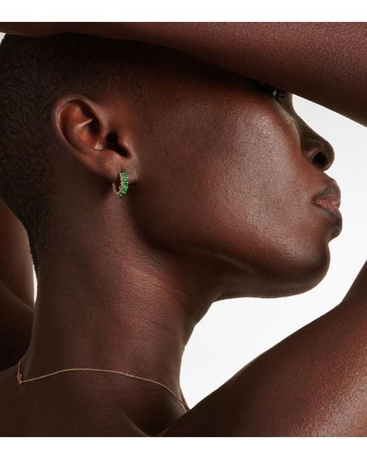 Ileana Makri White 18Kt Hoop Earrings With Emeralds And Diamonds