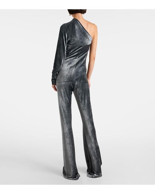 Rick Owens Blue Diana One-Shoulder Velvet Top