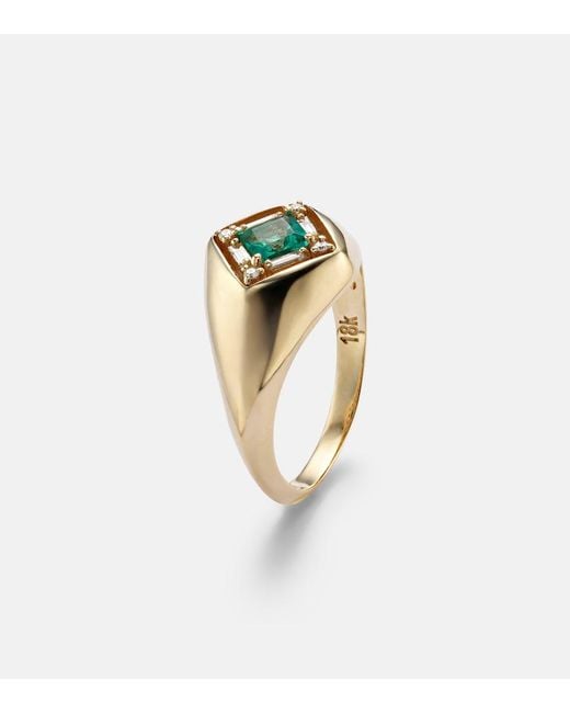 Suzanne Kalan White Signet Mini 18Kt Ring With Emerald And Diamonds
