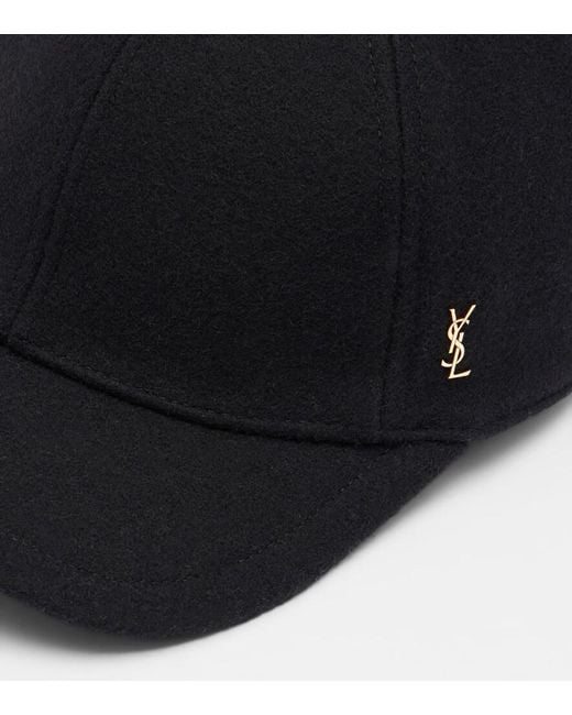 Saint Laurent Black Cassandre Felted Baseball Cap