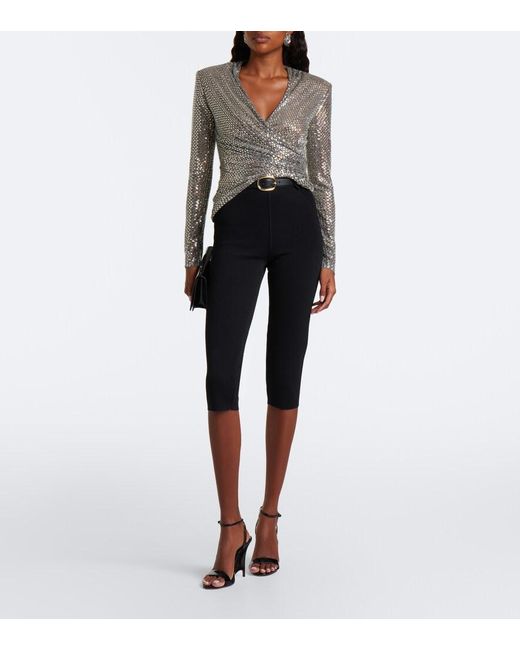 Self-Portrait Gray Rhinestone-Embellished Top