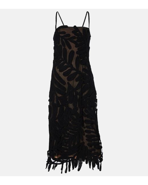 Oscar de la Renta Black Fern Crochet-Knit Midi Dress