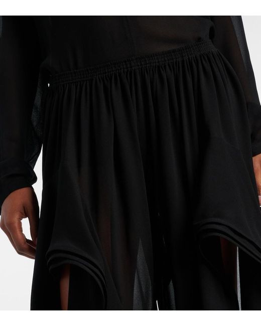 Alaïa Black Low-Rise Georgette Wide-Leg Pants