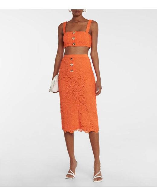 Self-Portrait Orange Lace Pencil Skirt