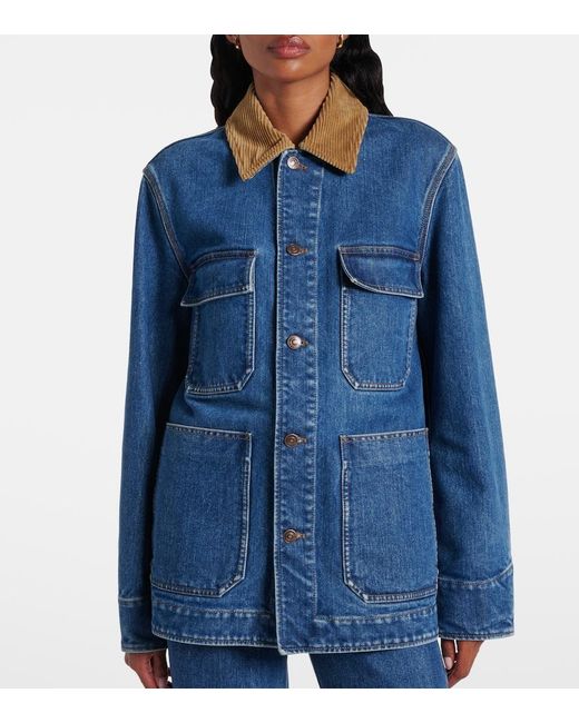 Loro Piana Blue Corduroy-Trimmed Denim Jacket