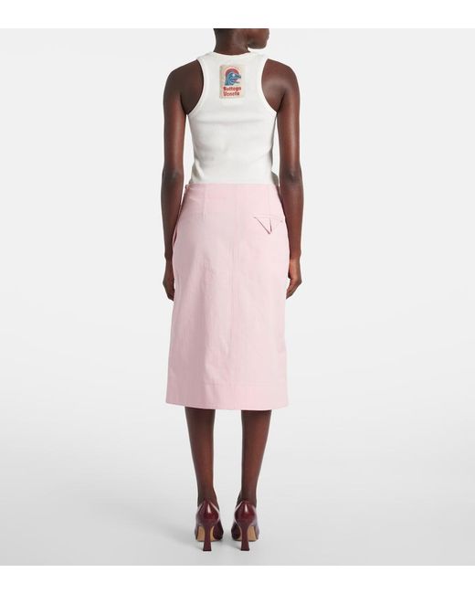 Bottega Veneta Pink Cotton Twill Midi Skirt