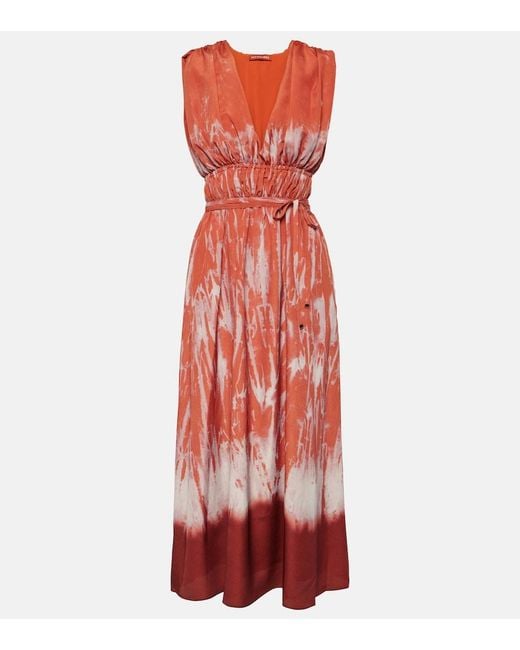 Altuzarra Red Fiona Ruched Midi Dress