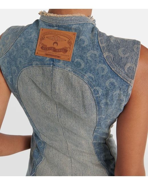 MARINE SERRE Blue All Over Moon Denim Maxi Dress