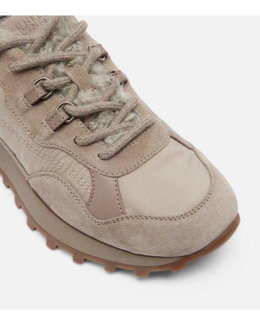 Brunello Cucinelli Gray Shearling-Trimmed Sneakers