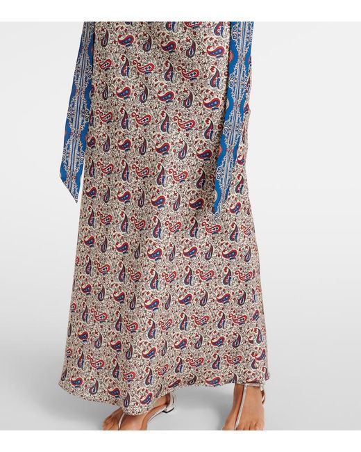 Rabanne Multicolor Paisley Scarf-Detail Satin Slip Dress