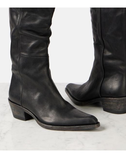 Khaite Black Clive Leather Mid-Calf Boots
