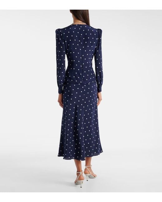 Alessandra Rich Blue Polka-Dot Silk Midi Dress