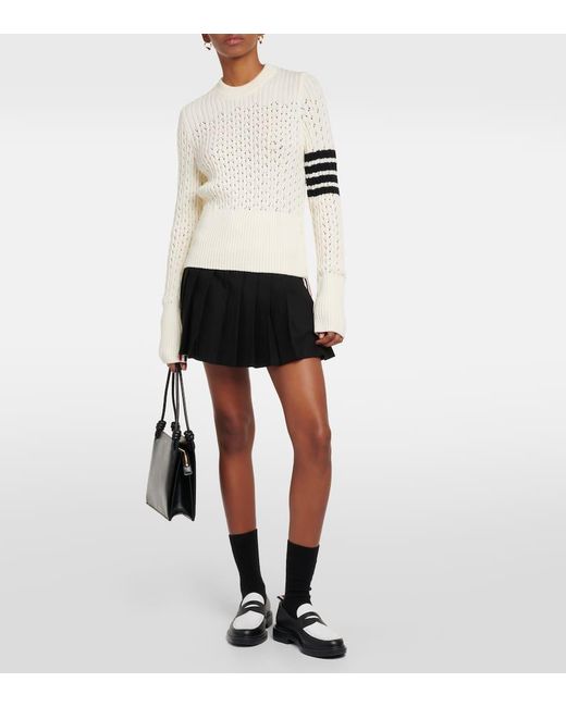 Pullover 4-Bar in lana pointelle di Thom Browne in Natural