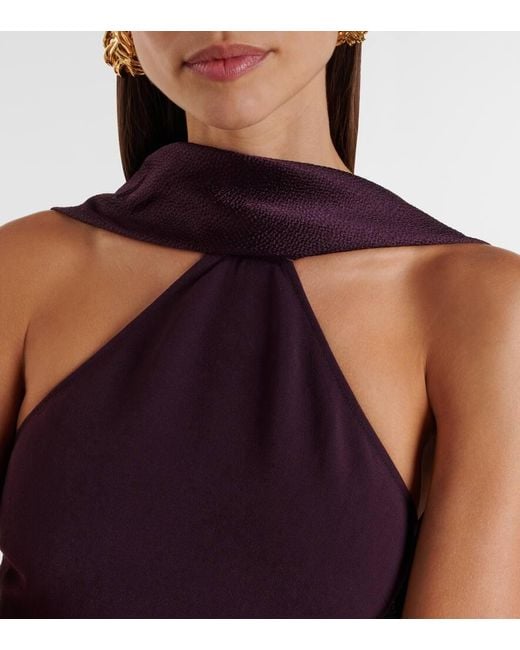 Solace London Purple Ophelia Cape-Detail Halterneck Gown