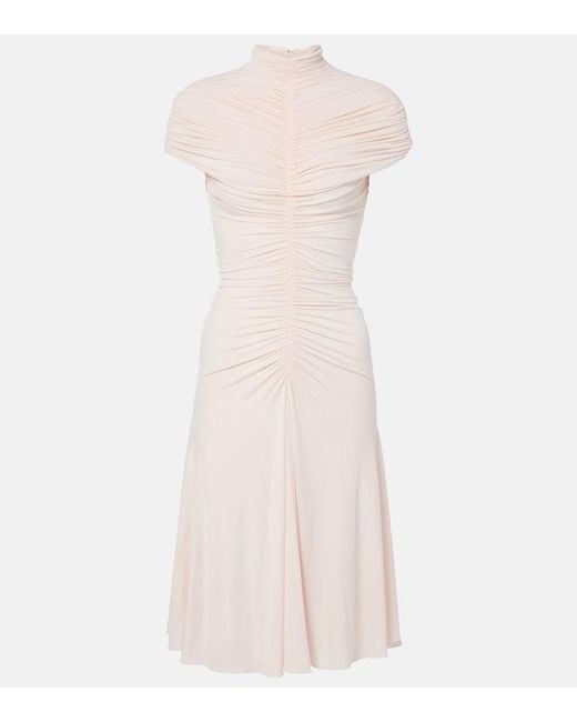 Alaïa Pink Ruched Jersey Midi Dress