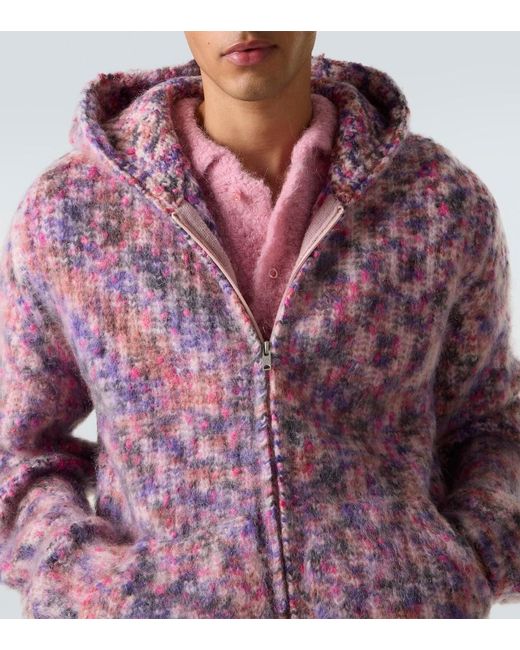 ERL Purple Hooded Wool, Mohair, And Cotton-Blend Cardigan for men