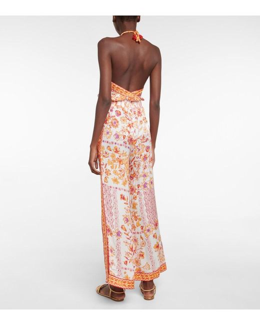 Poupette Pink Isabelle Printed Halterneck Jumpsuit