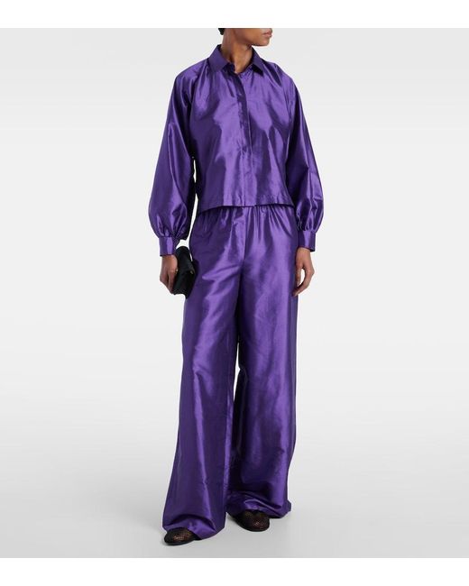 Max Mara Purple Avio High-Rise Silk Satin Wide-Leg Pants