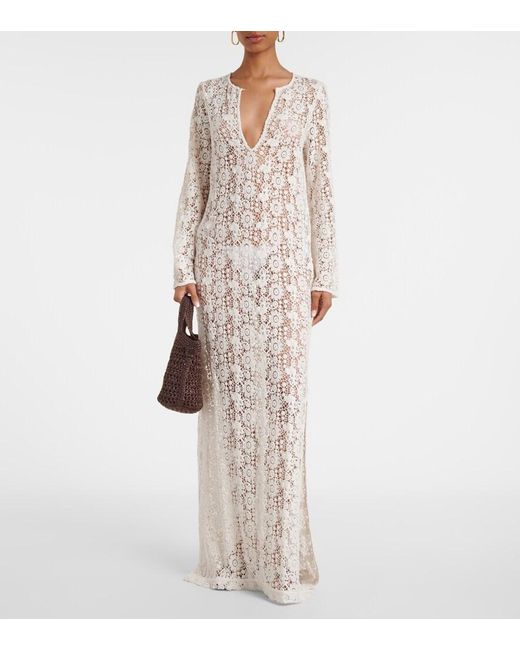 Nili Lotan White Cotton Lace Maxi Dress