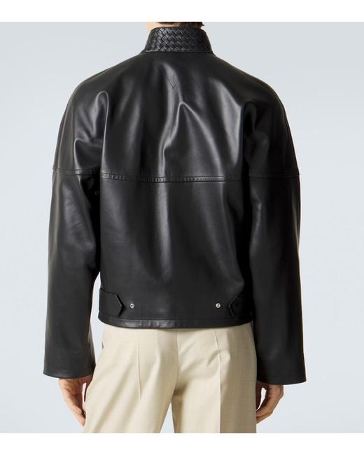 Bottega Veneta Black Intrecciato Leather Blouson Jacket for men