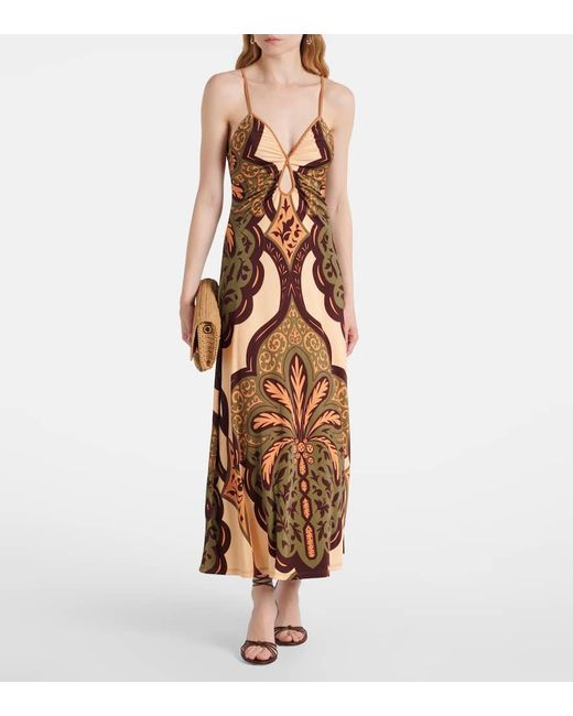 Johanna Ortiz Brown Printed Jersey Midi Dress